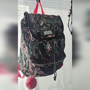 Emma & Chloe Multicolor Chevron Canvas Backpack with Pom-Pom